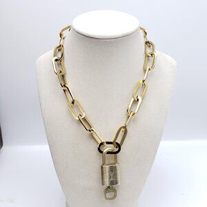 Authentic Louis Vuitton GoldPadlock w/Unbranded Stainless Steel Paper Clip Chain